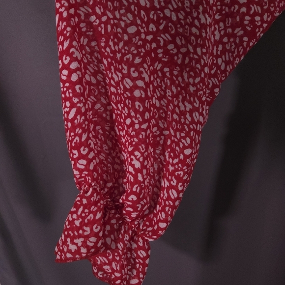 Mopogoss Chiffon Ruffle Dress Size Large Red and White Leopard Print Long Sleeve - Picture 3 of 13